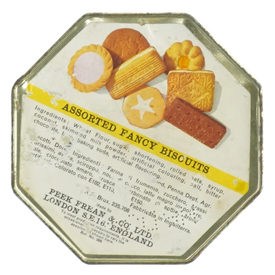 Vintage metal kagedåse fra Peek Frean & Co Ltd (str. H. 13,5 cm ø. 12 cm)