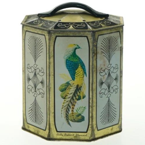 Vintage metal kagedåse fra Peek Frean & Co Ltd (str. H. 13,5 cm ø. 12 cm)