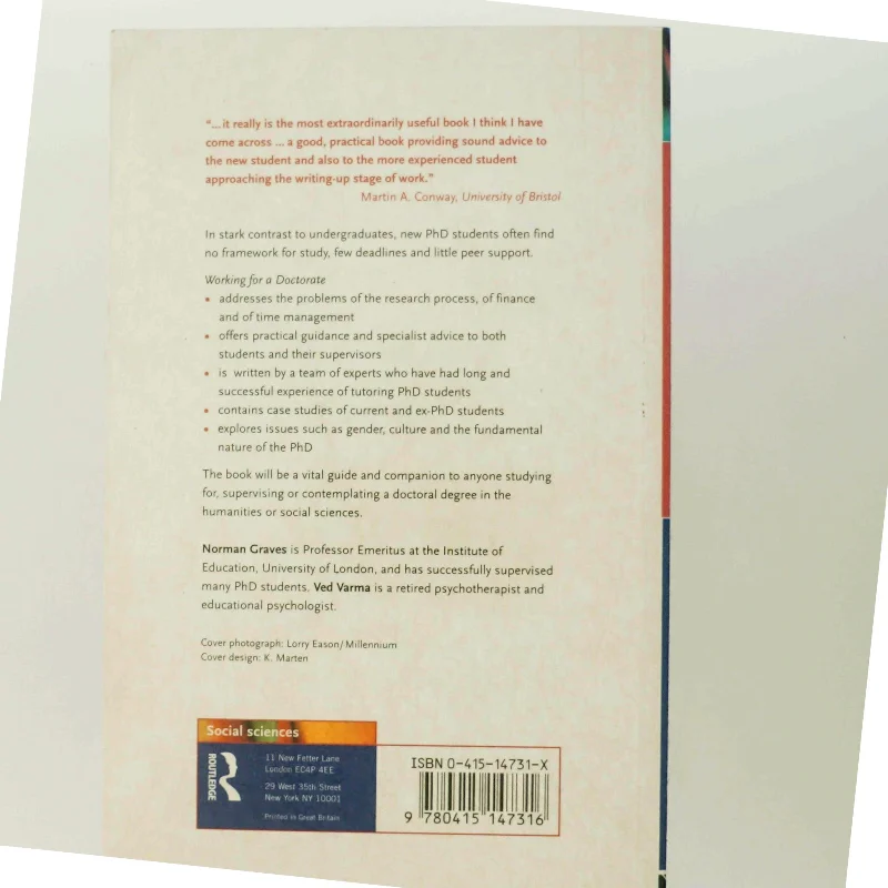 Working for a doctorate : a guide for the humanities and social sciences (Bog)