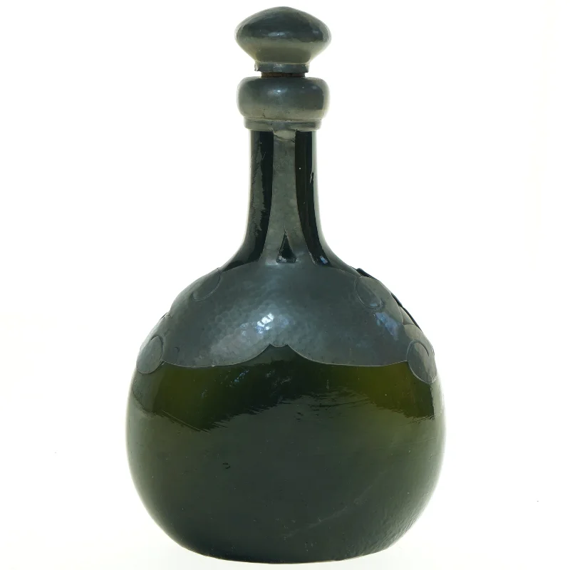 Antik Tindekoreret Glasdekantér flaske med dekorativt mønster og prop (str. 24 x, 14 cm)
