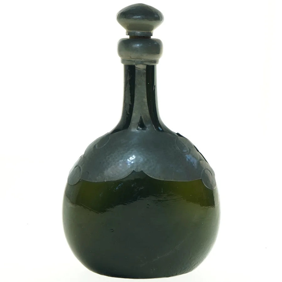 Antik Tindekoreret Glasdekantér flaske med dekorativt mønster og prop (str. 24 x, 14 cm)