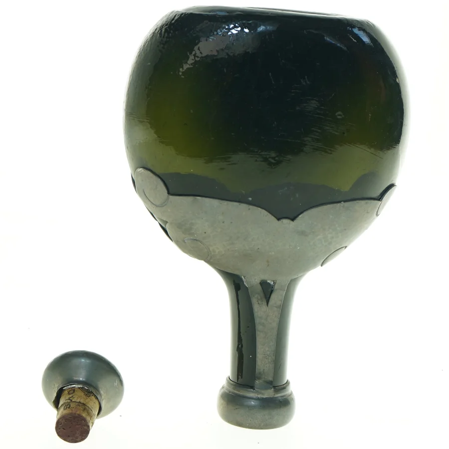 Antik Tindekoreret Glasdekantér flaske med dekorativt mønster og prop (str. 24 x, 14 cm)