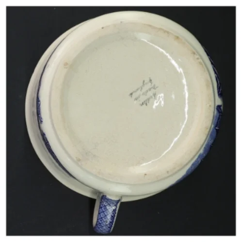 Antik Sadler Blue Willow Engelsk fajance Blå og hvid keramik potte (str. 20 x 17 x 10 cm)