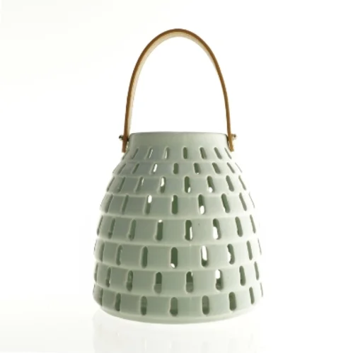 Keramik Lanterne med læder strop håndtag (str. 19 x 19 cm)