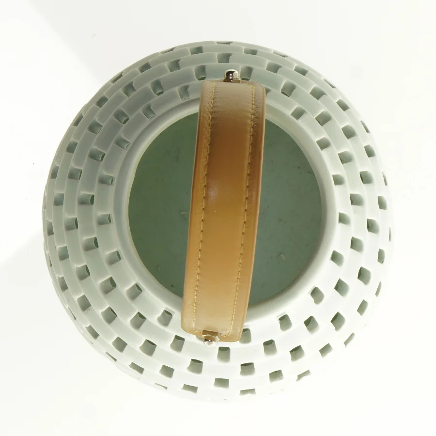 Keramik Lanterne med læder strop håndtag (str. 19 x 19 cm)