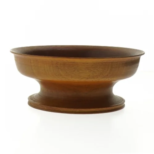 Drejet Teak Træskål på fod (str. Ø. 20 cm. længde. 8 cm)