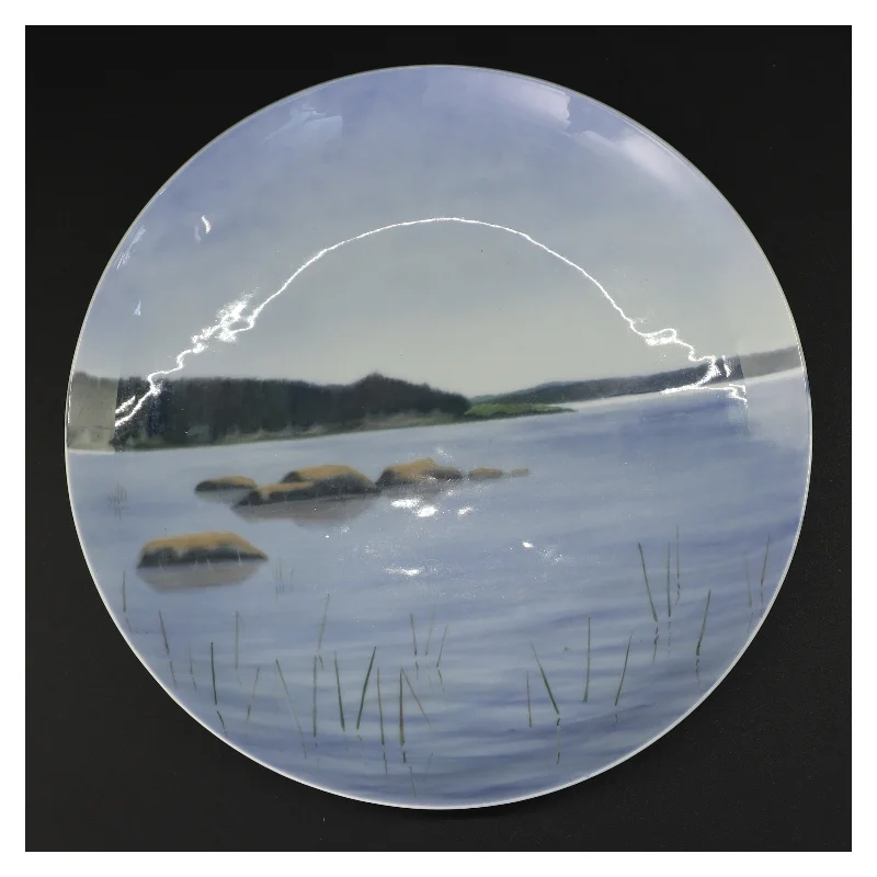 Dekorativ vægplatte med landskabsmotiv fra Royal Copenhagen (str. Ø 28 cm)