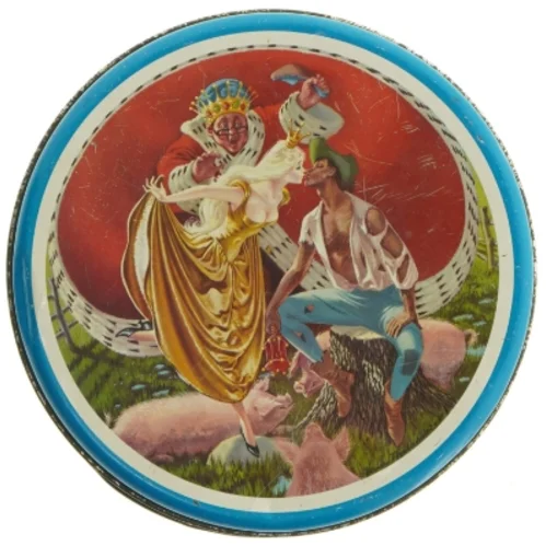 Vintage H.C. Andersen Svinedrengen dåse fra Ira (str. Ø. 20 cm)