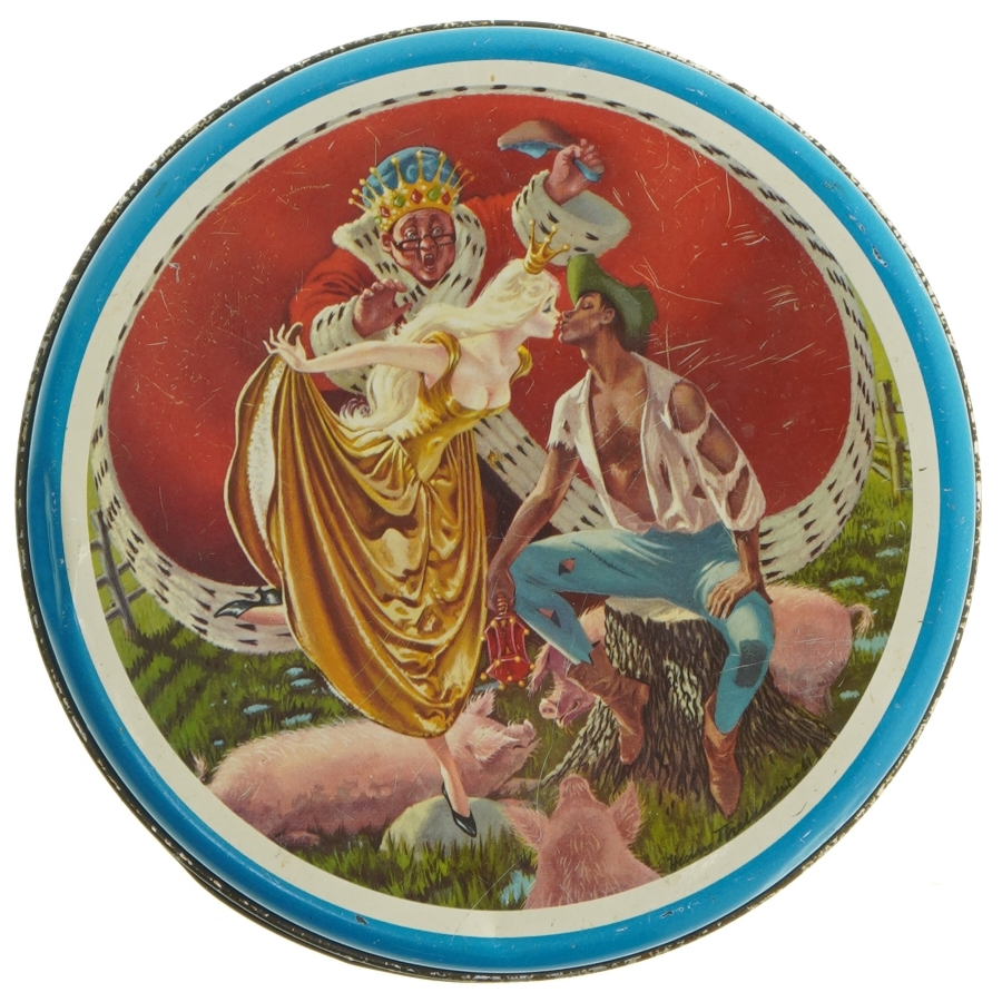 Vintage H.C. Andersen Svinedrengen dåse fra Ira (str. Ø. 20 cm)