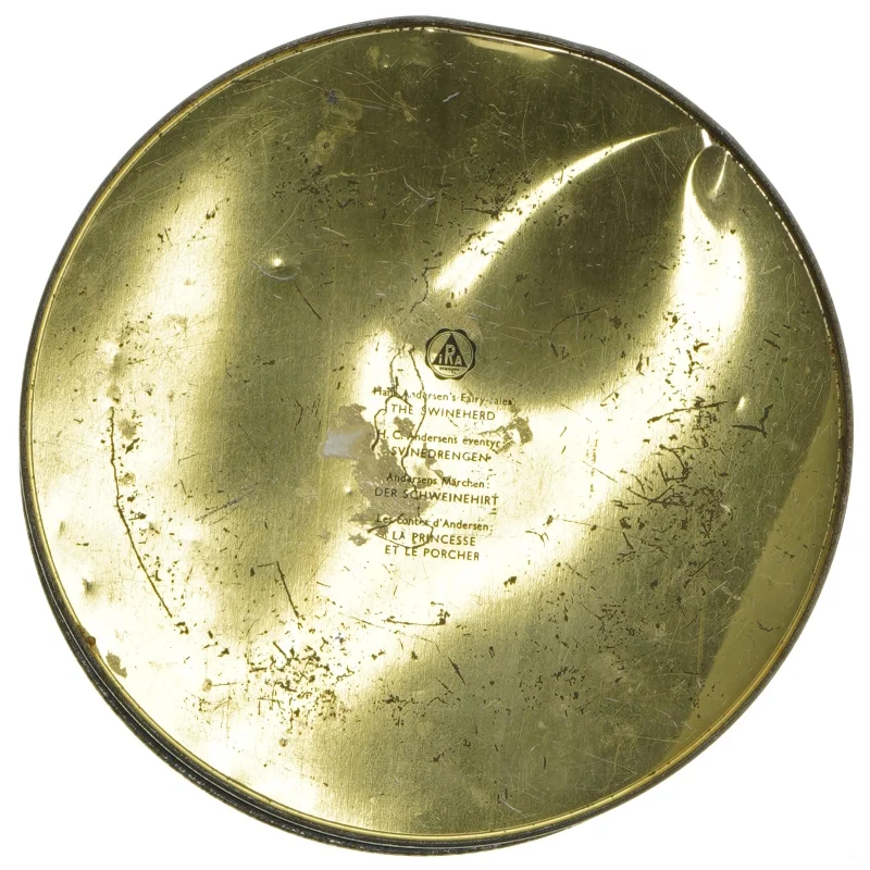Vintage H.C. Andersen Svinedrengen dåse fra Ira (str. Ø. 20 cm)