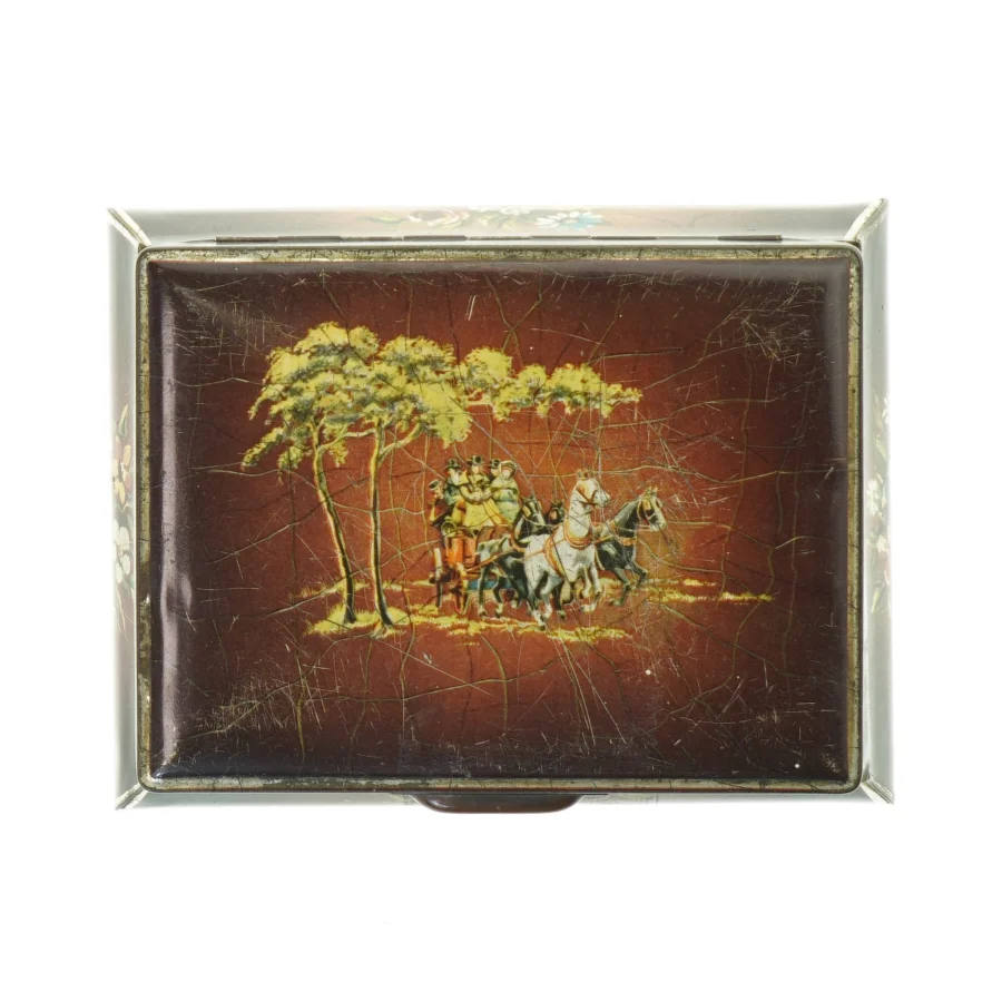 Antikt Metal skrin, dåse med låg  (str. 16x12 cm)