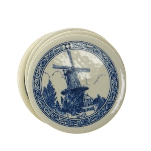 Sæt af 6 Delft porcelæn bordskånere kakler (str. 6 styk. ø. 9 cm)