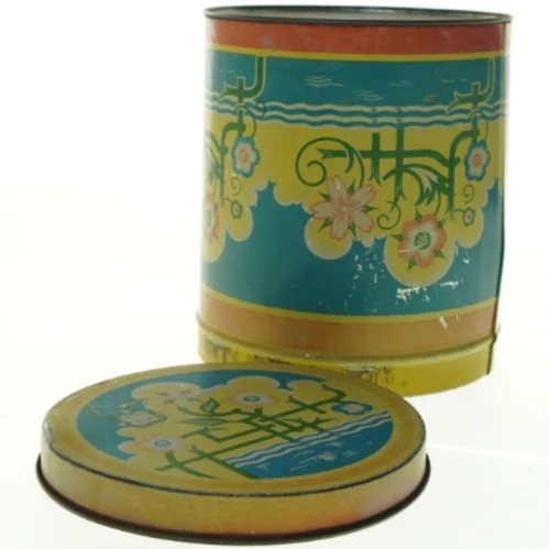 Vintage kagedåse med blomstermotiv (str. Diameter, 19 cm h 21,5 cm)