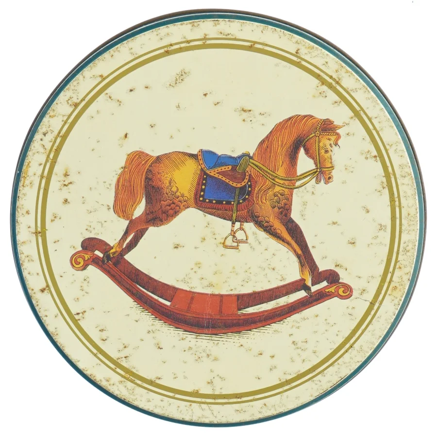 Antikke legetøjsmotiver Dekoreret metal dåse med låg (str. Ø 17 cm)