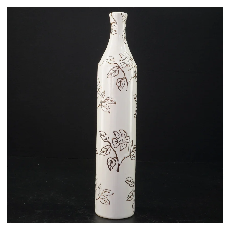 Dekorativ keramik vase med blomstermotiv (str. 28 x 5 ,5 cm)