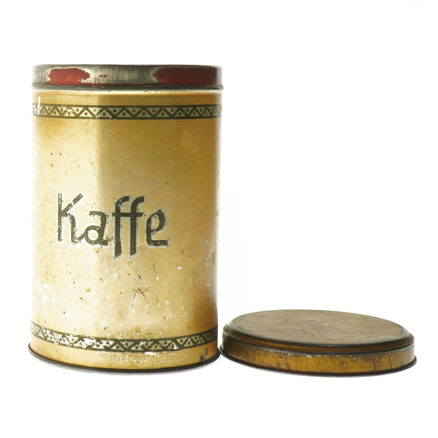 Vintage Kaffedåse med låg (str. Ø 11,5 cm længde 17,5 cm)