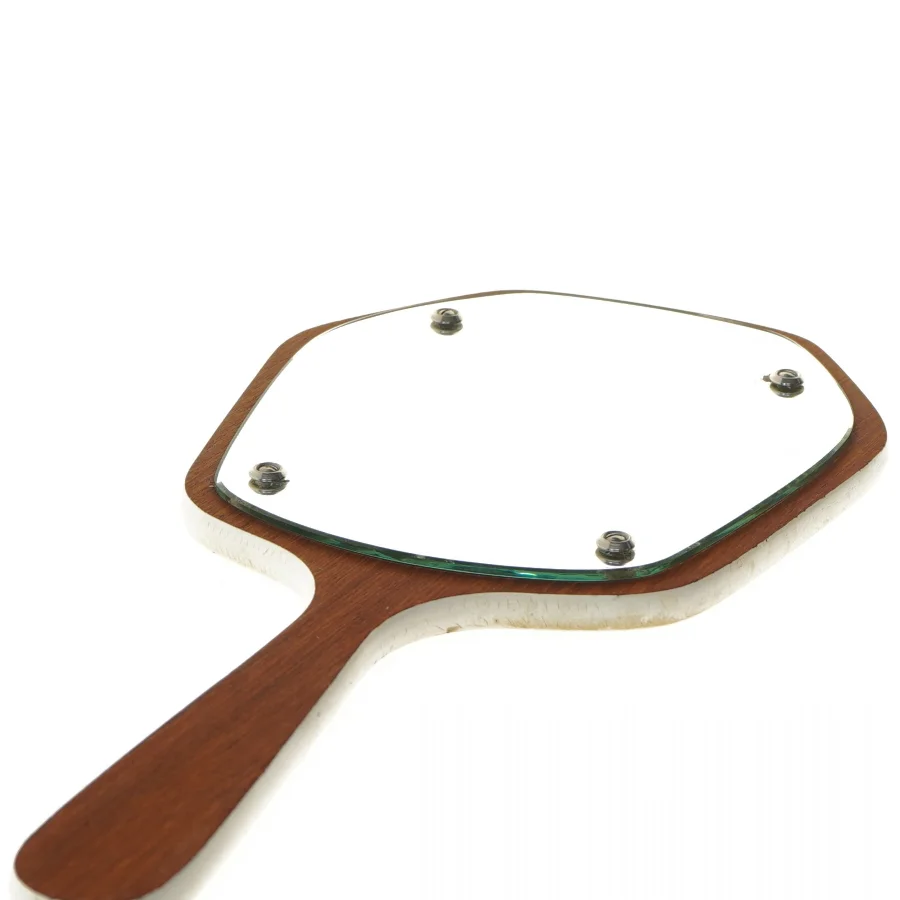 Vintage Teak træ Håndspejl i træramme (str. 41 cm)