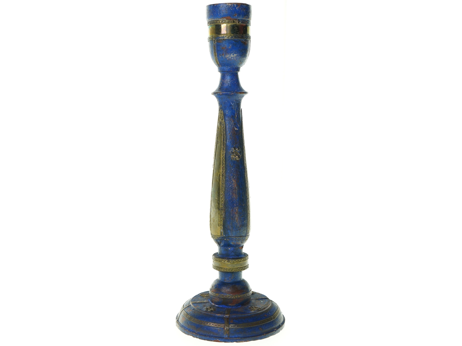 Vintage Rustik Træ Lysestage med metal ornamentik (str. 32 x 12 cm)