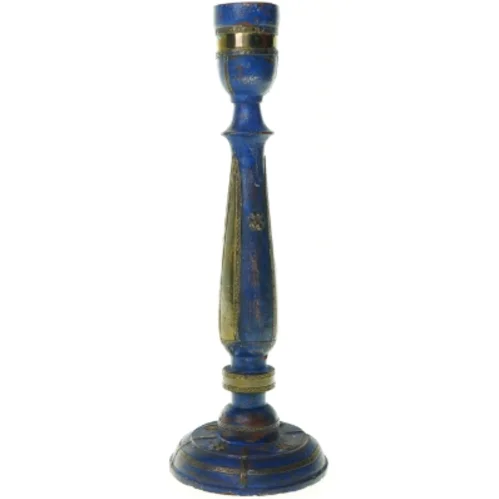 Vintage Rustik Træ Lysestage med metal ornamentik (str. 32 x 12 cm)