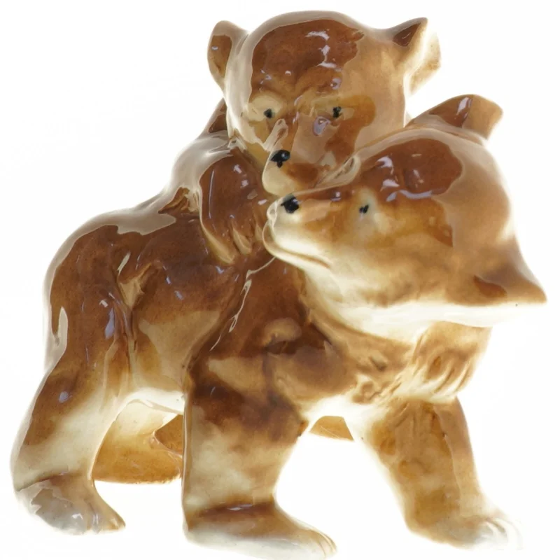 Porcelænsfigur af to legende brune bjørne (str. 19 x 13 x 13 cm)