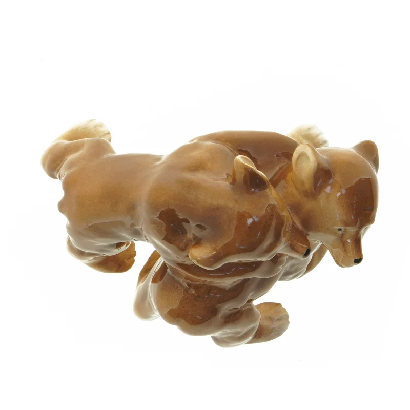 Porcelænsfigur af to legende brune bjørne (str. 19 x 13 x 13 cm)