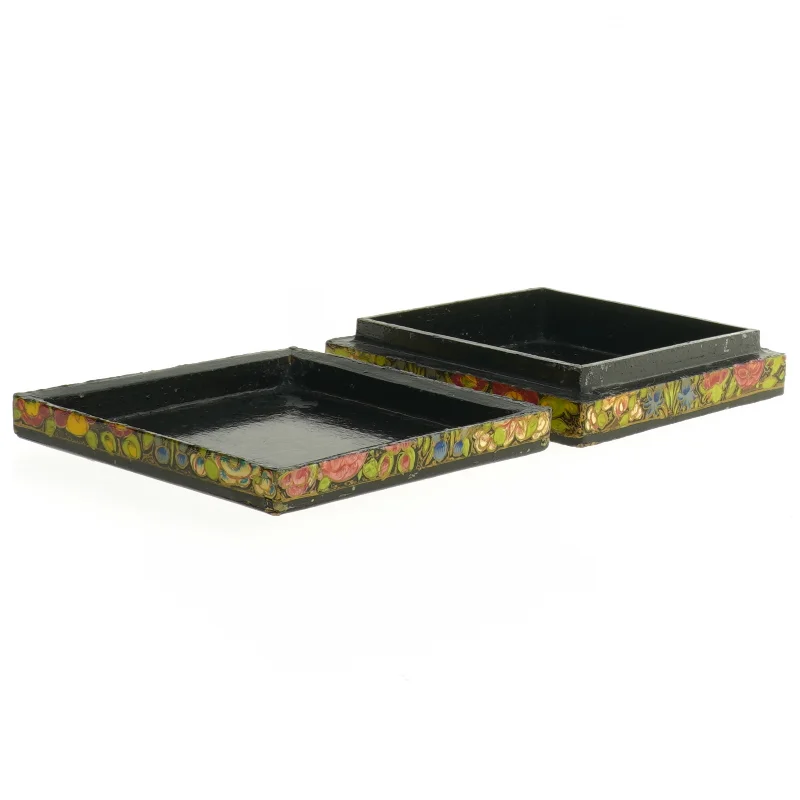 Dekorativ Ældre Æske med håndmalet blomstermotiv (str. 11,3 x 3 cm)