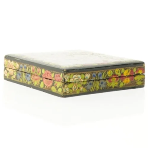 Dekorativ Ældre Æske med håndmalet blomstermotiv (str. 11,3 x 3 cm)