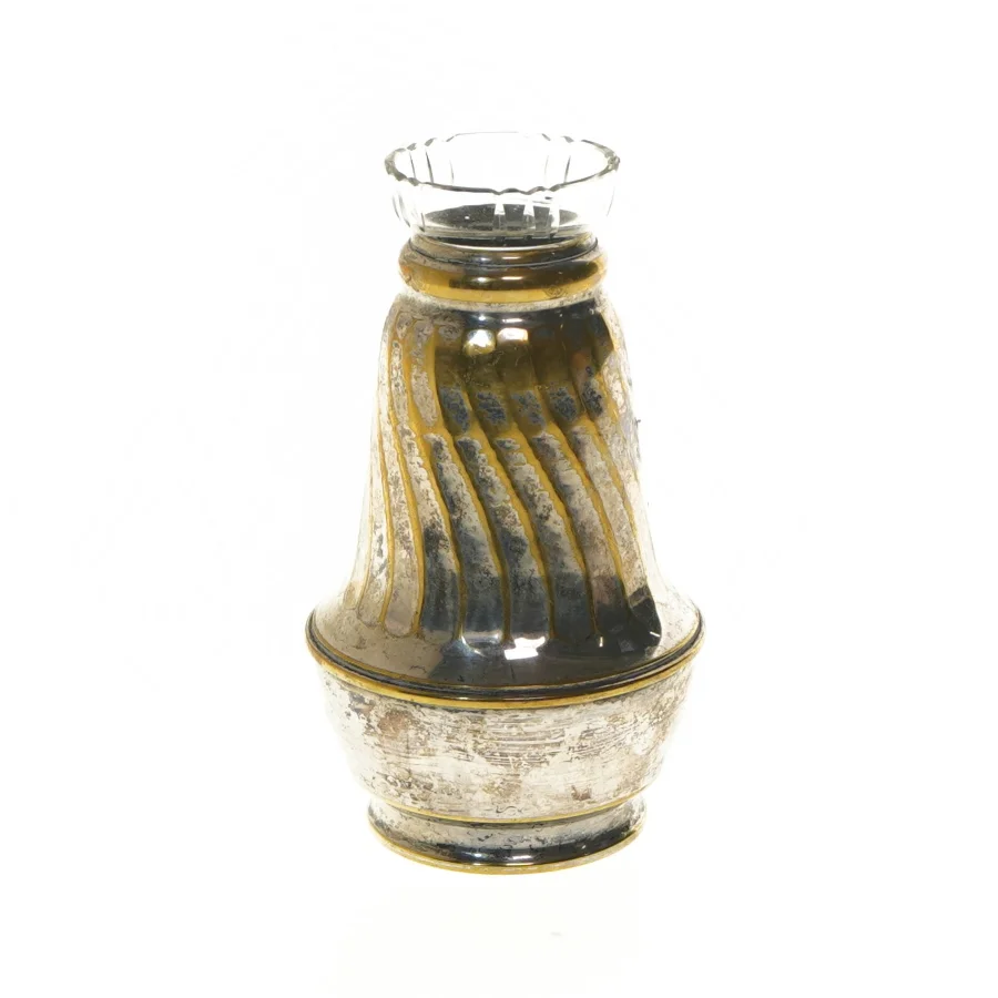 Sølvplet vase med glasindsats  (str. 15,5 cm)