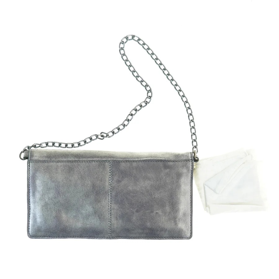 Læder Kuvert Taske i flot Antik sølv farve (str. 26 x 13 cm)