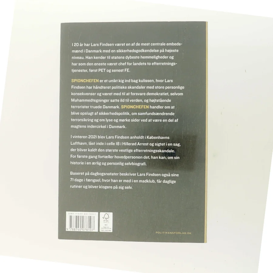 Spionchefen : erindringer fra celle 18 af Lars Findsen (f. 1964-09-17) (Bog)