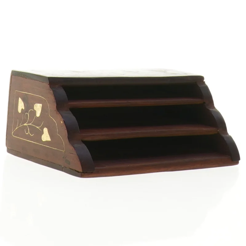Træ organisator brevholder med indlæg af guld (str. 15 x 10 x 6,5 cm)