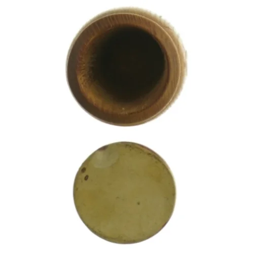 Teak Træ krukke med keramik låg (str. H. 8 cm)