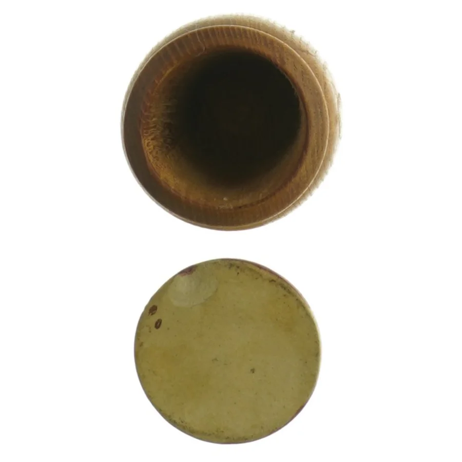 Teak Træ krukke med keramik låg (str. H. 8 cm)