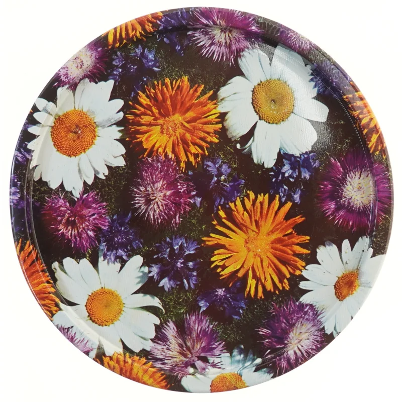 Rund serveringsbakke med blomsterdesign (str. Ø 33 cm)