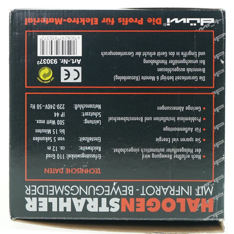 Halogen lampe med infrarød bevægelsessensor fra Duwi (str. 25 x 19 x 20 cm)