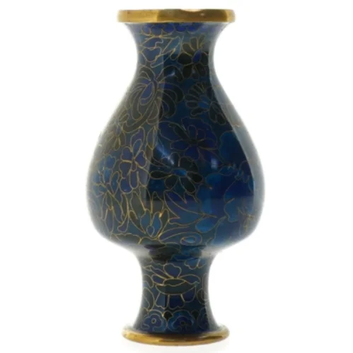 Blomsterdekoreret Cloisonné vase (str. 15,5 x 8,5 cm)