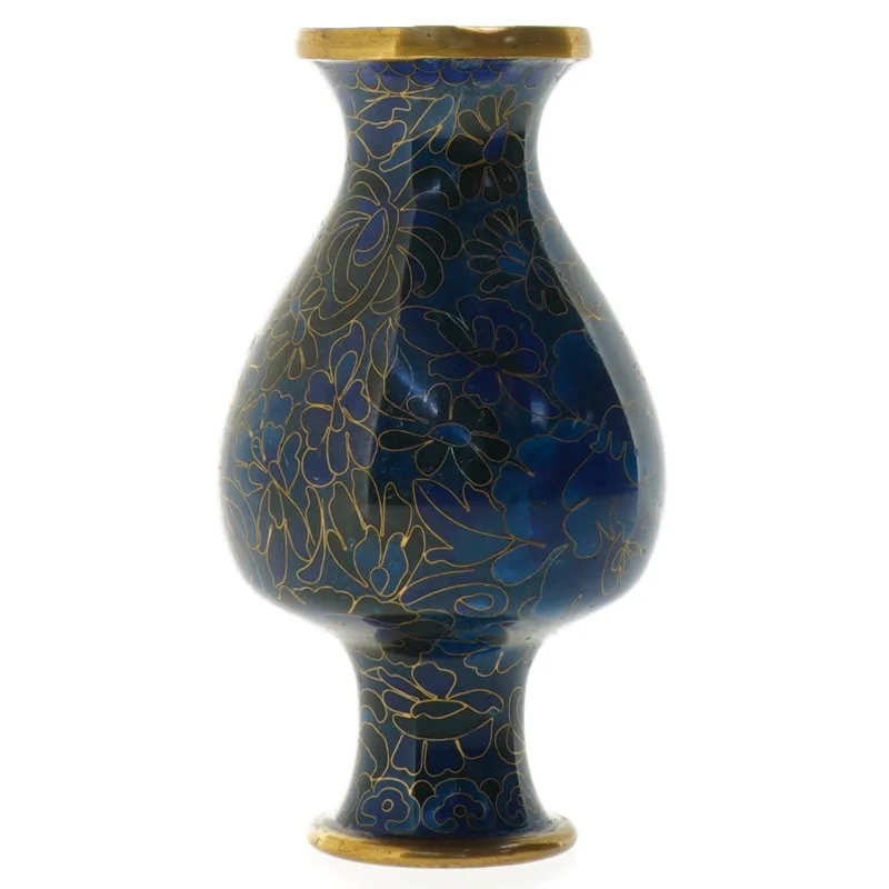 Blomsterdekoreret Cloisonné vase (str. 15,5 x 8,5 cm)
