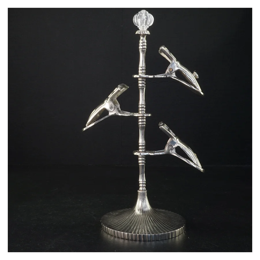 Sølv Art Deco Stativ med håndformede klemmer (str. 30 cm)
