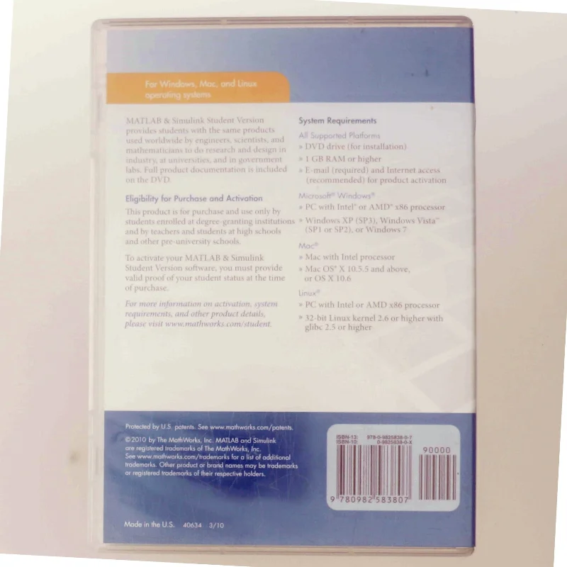 MATLAB and Simulink Student Version 2010a af Katsuhiko Ogata (DVD)