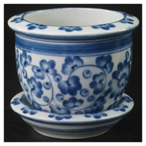 Blomsterpotte med underskål i porcelæn (str. H 9 cm. ø. 10 cm)