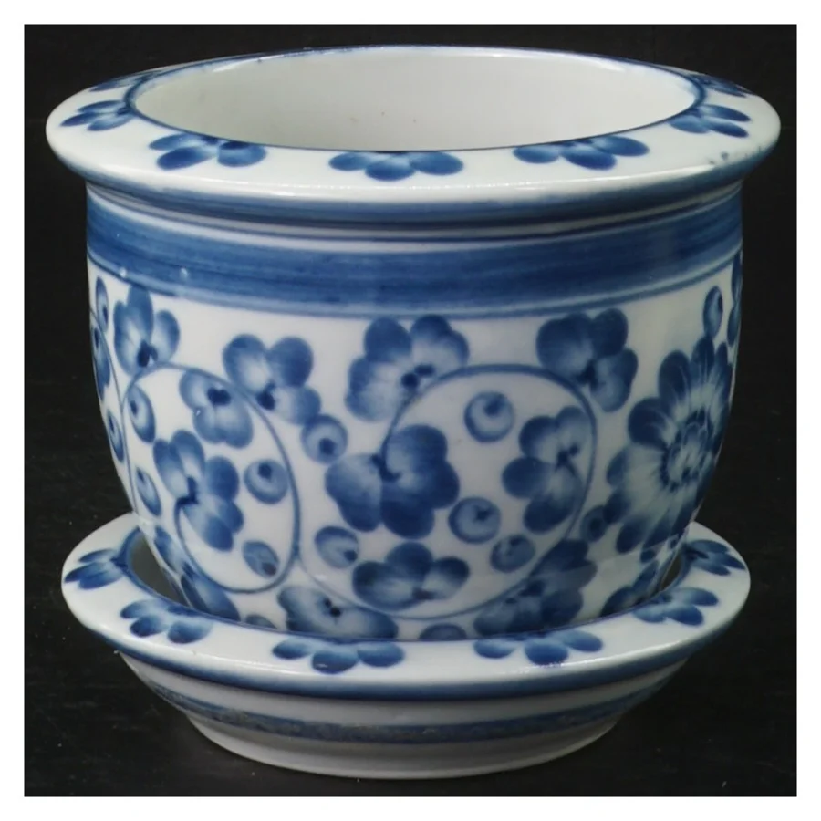 Blomsterpotte med underskål i porcelæn (str. H 9 cm. ø. 10 cm)