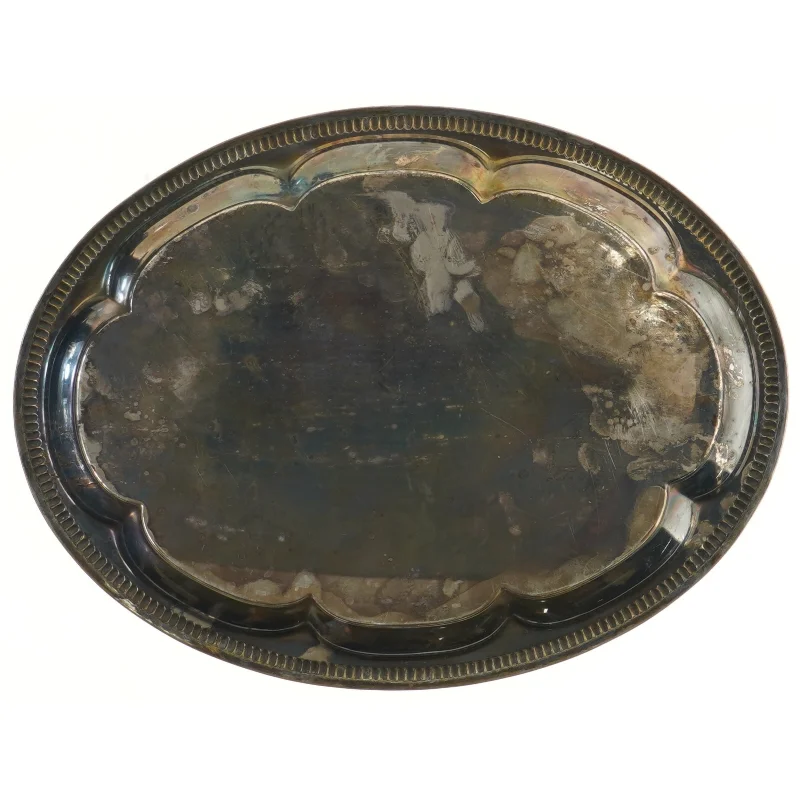 Antikt metalfade med indgraverede mønstre (str. 36x27 cm)