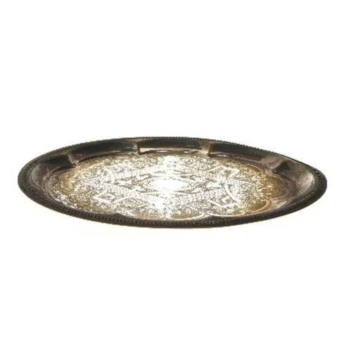 Antikt metalfade med indgraverede mønstre (str. 36x27 cm)