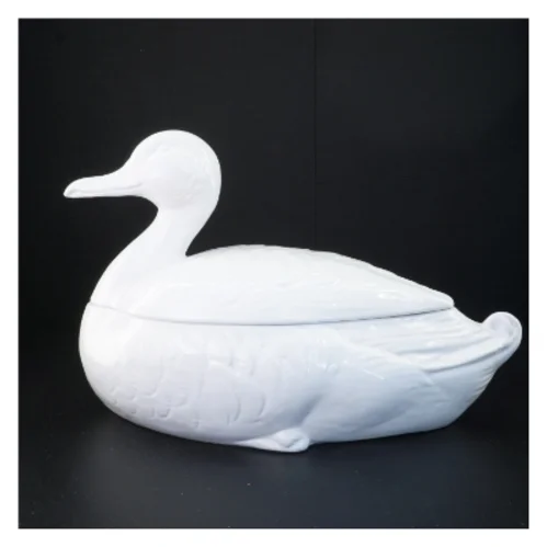 Stor Porcelæns skål med låg formet som and (str. 41 x 18 x 25 cm)