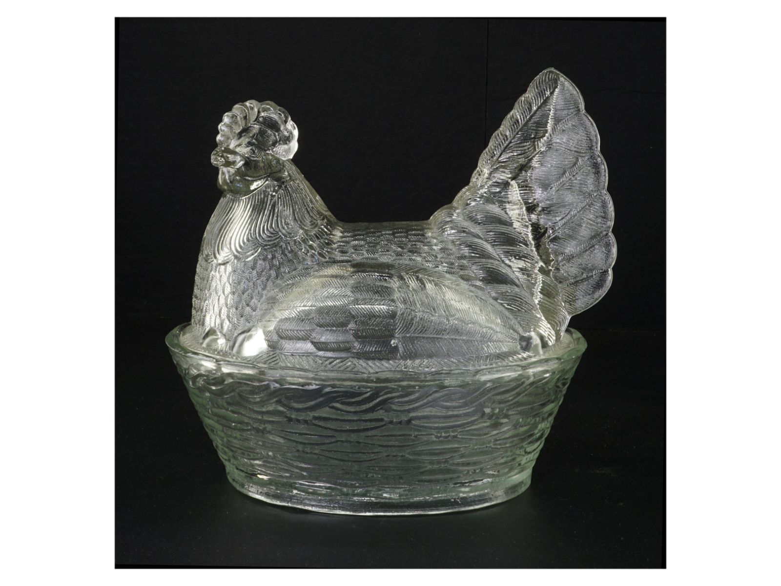 Stor Glas høne krukke med låg (str. 22 x 16 cm)