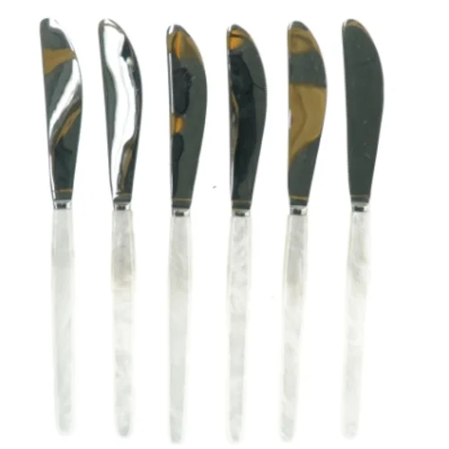 Sæt af Sheffield smørknive med Perlemorskaft (str. 22 cm. 6 styk)