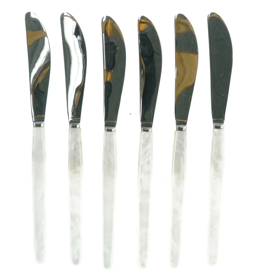 Sæt af Sheffield smørknive med Perlemorskaft (str. 22 cm. 6 styk)