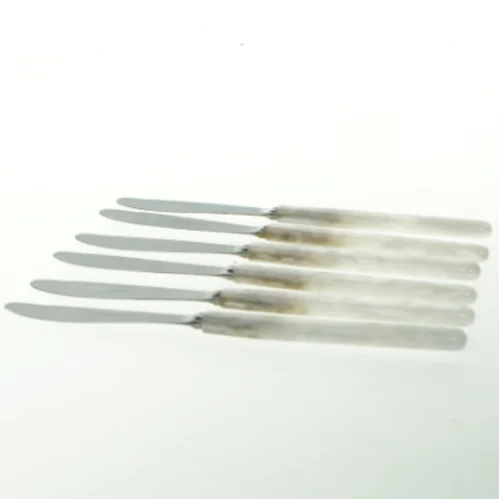 Sæt af Sheffield smørknive med Perlemorskaft (str. 22 cm. 6 styk)
