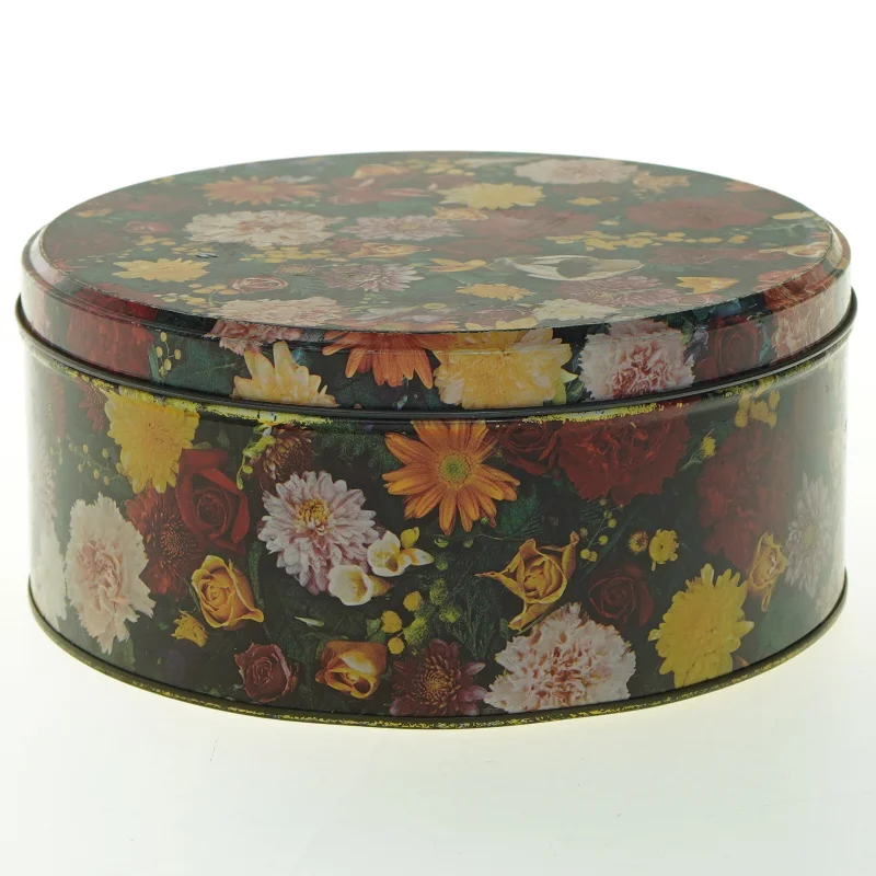 Blomstret Vintage Rund metal opbevaringsdåse (str. Ø. 20 cm)