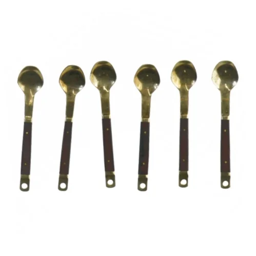 6 stk. Retro Teskeer Messing & Palisander Fi3126 (str. 15 x 3 cm)